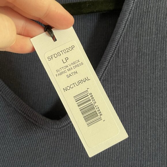 Michael Stars LP Nocturnal Blue V-Neck Long Sleeve Sutton Mixed Media Dress NWT - Picture 10 of 13